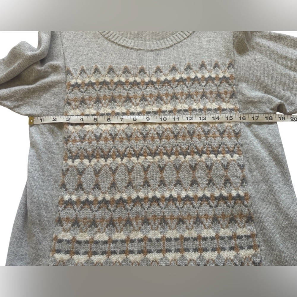 J. Crew Fair Isle Nordic Geometric Merino Wool Blend Gray Sweater Size Large - Picture 9 of 12